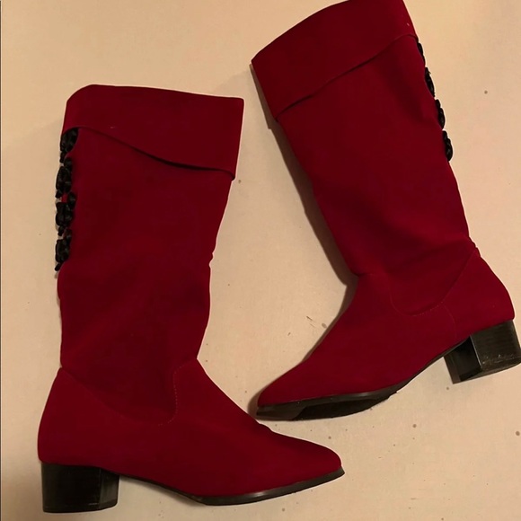 Classique Red & Black Satin Ribbon Boots SZ: 9 - Picture 2 of 8
